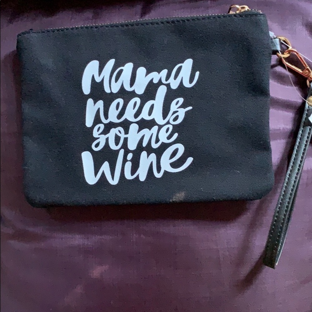 Mama needs some wine black canvas wristlet